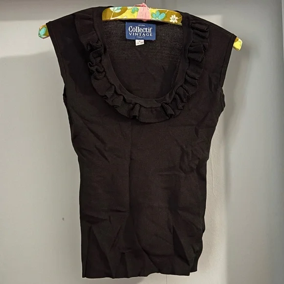 Collectif Ruffle Collar Sleeveless Tank Top Pinup Retro - Picture 1 of 4